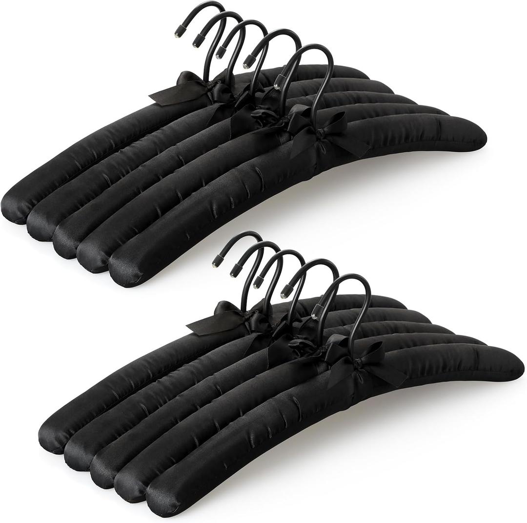 TOPIA HANGER Padded Hangers for Women Clothing,17-inch Satin Hangers 10 Pack Thick Foam Padded No Shoulder Bump for Sweaters, Coat, Blouses, Dresses-Black, CT18B-10