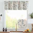 jinchan Floral Curtain Valance for Windows 16 Inch Linen Valance for Kitchen Living Room Rustic Cottage Farmhouse Flower Butterfly Curtain Rod Pocket 1 Panel Double Layer Blackout Blue on Beige