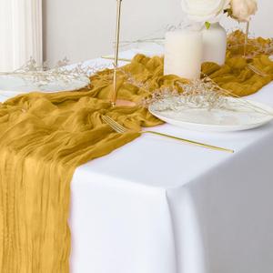 2 Pack Mustard Yellow Cheesecloth Table Runners, 10Ft Gauze Table Runner Rustic Wedding Cheese Cloths Decor for Bridal Baby Shower Birthday Party Graduation Thanksgiving Decorations