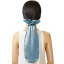 LILYSILK 100% Silk Bonnet for Sleeping & Daily Usage, 2-in-1 Silk Hair Ties with Silk Scrunchies for Long and Curly Hair Elastic Adjustable for Women Ladies and Girls Blue Haze