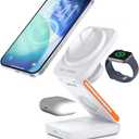 DOSTDR 3-in-1 Wireless Desk Charging Station, 15W, MagSafe Compatible, Foldable, Fast, Compatible with Charging Apple Devices, Travel-Friendly, N52 Magnetic, Space-Saving, Multi-Device, Phone Mount