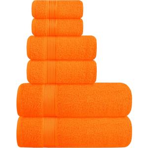 Elvana Home Ultra Soft 6 Pack Cotton Towel Set, Contains 2 Bath Towels 28x55 inch, 2 Hand Towels 16x24 inch & 2 Wash Coths 12x12 inch, Ideal for Everyday use, Compact & Lightweight - Orange
