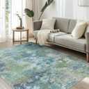 Area Rugs 9x12 Machine Washable Area Rug for Bedroom Living Room Dining Room, Large Modern Abstract Soft Rugs, Indoor Low Pile Carpet with Non Slip Rubber Backing, Abstract Blue Green