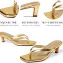 Uacllcau Kitten Heels Sandals for Women Square Open Toe Flip Flops Strappy Heels for Women Sandals Slides