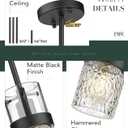 LMS Glass Pendant Lights Kitchen Island, 1-Light Modern Black Pendant Light with Hammered Glass and Rods, Mini Hanging Lighting for Kitchen Island Sink Bathroom Bedroom, LMS-172