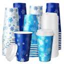 Jingmore 60 Pcs Disposable Snowflake Coffee Cups with Lids Winter Coffee Cups Bulk Insulated Drinking Tea Paper Drinkware for Winter Holiday Travel Home Party Supplies (16 oz)