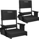 VIVOHOME Height Adjustable High Back Stadium Seats with Back Support and Cushion, 2 Pack Portable Bleacher Chairs with Cup Holder and Shoulder Strap, Black, 17in X 18in X 23.6in