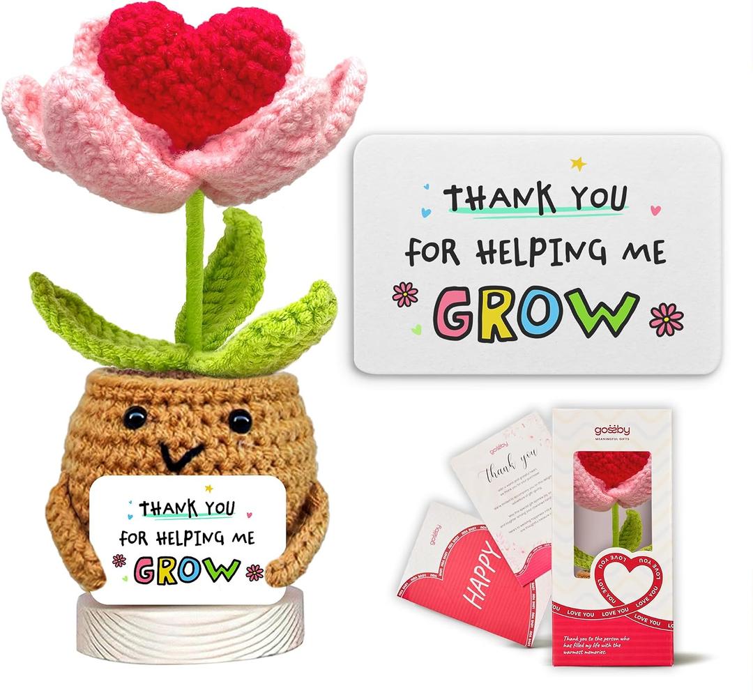 Gossby Positive Heart Flower Crochet - Thank You for Helping Me Grow - Inspirational Gift for Mom - Appreciation, Thank You, Birthday, Graduation, End of Year, Teacher's Day Gift from Student
