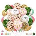 47Pcs Khaki Macaron Cheetah Print Balloons, Leopard Jungle Safari Animal Party Decorations, Zebra Giraffe Print Latex Balloon Set with Monstera Decor for Baby Shower, Zoo Theme Birthday Party Supplies