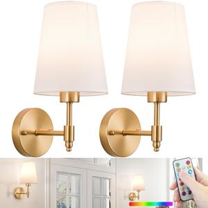 Battery Operated Wall Sconce: Gold Wireless Wall Lights with Magnetic LED Battery Bulb, Easy to Eject Charge, Renter Friendly Wall Lamp for Bedroom Living Room Wall Decor (11.8inch, Brass)