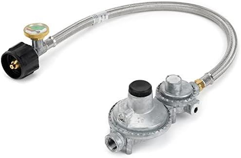 Stanbroil Vertical Two Stage Propane Regulator - 20" RV Propane Pigtail Stainless Steel Braided Hose with Gauge