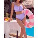 BMJL Womens Swimsuits for Women Ribbed High Waisted Bikini Sets Modest Two Piece Vacation Swim Suits 2026M,Purple (Purple, M)