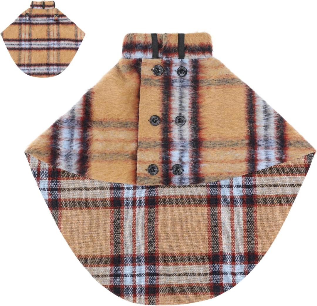Dog Wool-Blend Luxury Cloak, Timeless Warm Plaid Coat Winter Fall Clothes Outfit Clothing Fits Small & Large Breeds Christmas Valentine Gift (Camel,2XS)