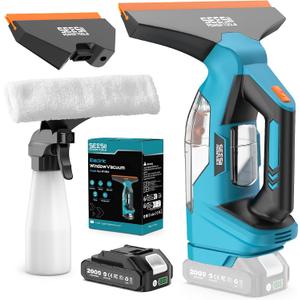SEESII Cordless Window Vacuum Squeegee, 2000Pa Electric Window Squeegee, 60Mins Battery Life with 11" and 6.7" Squeegees for Mirrors, Glass, Tiles