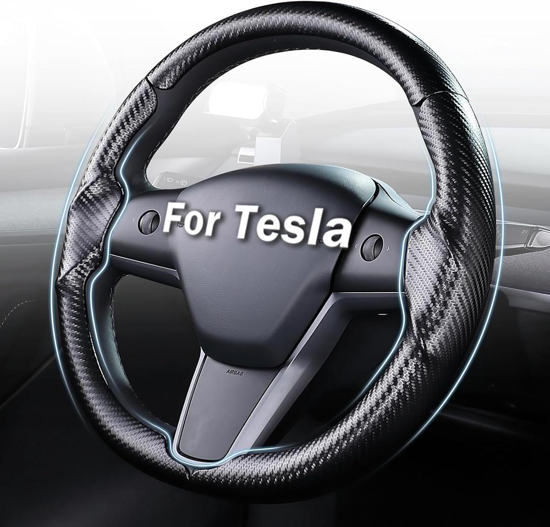 Steering Wheel Cover for Tesla Model 3 (2017-2023) / Model Y (2020-2024),Anti-Slip,Comfortable Grip, Breathable,Customized for Tesla Model 3/Y Accessories,Matte Black