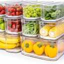 Fridge Organizers and Storage, 10 Pack Clear Freezer Organizer Bins with Lids for Kitchen, Pantry, Refrigerator, Food, Fruit, Vegetable Storage