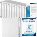 Henoyso 16 Pcs 1/2 Inch 3 Ring Binder with Clear Cover Plastic Flexible Fit Letter Size 8.5" x 11" Paper Holds 100 Sheets Versatile Binders for School Office Home, 1 Pocket(White)