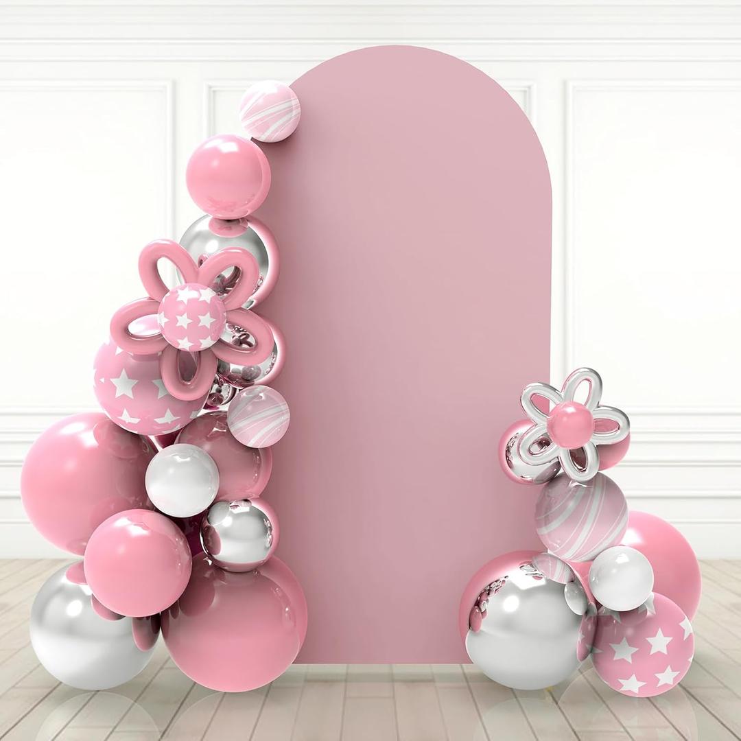 Babenest 7.2Ft Dusty Pink Wedding Arch Cover, Spandex Fitted Arch Backdrop Cover for Photography, Round Top Chiara Stand Cover for Party Ceremony Birthday Baby Shower Anniversary Decoration