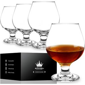 Brandy Snifter Glasses Set of 4-11 oz / 330 ml Cognac Glasses Set, Pure Clear Short Stem Wine Glass Set for Brandy & Whiskey, Dishwasher Safe, Gifts for Men
