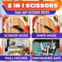 2 in 1 Kitchen Scissors for Food Stainless Steel 9.5" Tomato Knife Chops Vegetables, Fruit, Cheese, Meat in Seconds | Dishwasher Safe Cutting Board Scissors with Safety Lock Mess-Free Prep