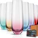 Stemless Champagne Flutes Glasses Set of 6-10oz Multi Colored Glass, Unique Colorful Champagne Flute Gift for Wedding, Anniversaries, Parties, Birthday, Restaurant, Home Bar