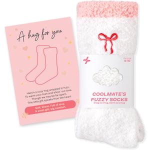 COOLMATE Fuzzy Socks for Women Gift Box  Cozy Soft Cloud Socks for Spa Home, Mothers Day Gifts for Mom Grandma (D.03 - Embroidered Ribbon)