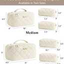 Travel Makeup Bag, 3 Pcs Large Capacity Puffy Toiletry Bag for Women, Open Flat Make up Cosmetic Organizer w/Handle & Clear Divider Water-resistant Portable Pouch Travel Essentials, M-Cream White (EXP 01/01/35)