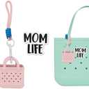 HMGES Mini EVA Bag Charms for Bogg Bag – Small Open-Top Pouch with Paracord Carabiner & “Mom Life” Charm – Holds Keys, Earbuds & Small Essentials – Fits Most Rubber Beach Bags-Pink