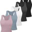 Dalavch 5 Pack Women's Workout Racerback Tank Tops Spandex Yoga Athletic Running Gym Sports Crop Tops for Women (M)