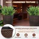 2 Pcs Pack Metal Tall Tapered Planter Pots Steel Large Square Planter Flower Pot with Drainage Holes for Indoor Outdoor Deck Porch Garden Home Patio Front Door (Antique Copper, 17" H.)