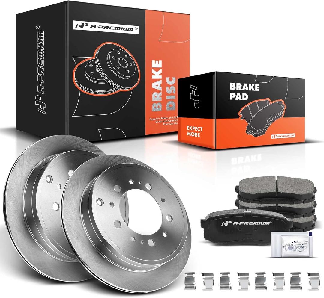 A-Premium 13.58 inch(345mm) Rear Vented Disc Brake Rotors + Ceramic Pads Kit Compatible with Select Lexus and Toyota Models - LX570/Land Cruiser 2008-2011/2013-2021, Sequoia 2008-2021, Tundra 07-21