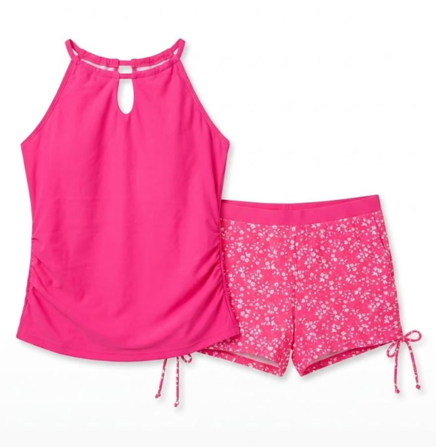 Girls Swimsuit Cutout Bathing Suit Two Piece Swimsuits for Teen Girls Tankini Swimwear Set High Waisted 14Y Years Pink