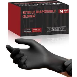4-Mil Black Nitrile Disposable Gloves, Latex Free, Powder Free, Textured Grip Rubber Gloves for Household Kitchen (Small, Black (Pack of 200))