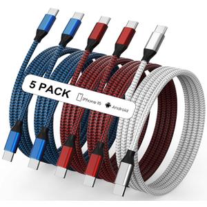 USB C to USB C Cable Nylon Braided 60W 3/3/6/6/10 FT USB Type C Fast Charging Cable for iPhone 17/17 Pro Max/Air/16/16 Plus/16 Pro Max/15/15 Plus/15 Pro Max, MacBook, iPad, Samsung S25/S24/23