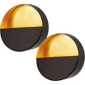 Luxury Metal Wall Candle Sconces  Small Handcrafted Wall-Mounted Tealight Candle Holders with Gold Leaf Interior  Modern & Rustic Home Dcor for Living Room, Hallway  6.5" Black Two Pieces