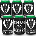 6 Pack Groomsmen Best Man Proposal Can Coolers Bachelor Gifts Groomsmen Gifts Funny Novelty Neoprene Hugger Can Sleeve Favors for Bachelor Party for Wedding Party Beer Holder