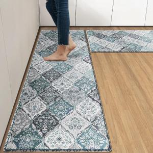 Arttown Boho Anti-Fatigue Kitchen Rug Set of 2 Morocco Cushioned Floor Standing Mat Waterproof Non-Slip Mat and PVC Ergonomic Comfort Foam Rug