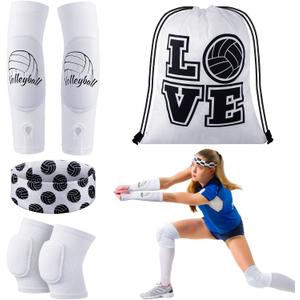 Yinder 4 Pcs Volleyball Knee Pad and Arm Sleeve Volleyball Accessories Stuff Forearm Elbow Sleeve Wrist Guard with Protection Pad and Thumb Hole for Women Men Adult (Small, White)