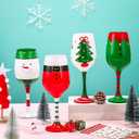 4 Pcs Christmas Wine Glasses 16.8 Oz Set Santa Belt Snowman Drinking Goblets Cups Xmas Hand Painted Wine Cup for Home Bar Diner Birthday Wedding Christmas Party Favors