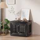 Snuowu 32" Heavy-Duty Dog Crate Furniture for Small/Medium Dogs, Rustic Wooden Dog Cage Kennel Indoor Furniture, Decorative Pet House End Table, Black
