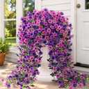 Yastouay 4 Pcs Artificial Flowers for Outdoors, UV Resistant Fake Outdoor Flowers, Realistic Artificial Plants & Flowers for Outdoor Porch Patio Window Garden Decor(Mixed Color Purple)