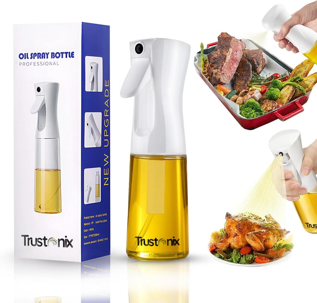 TRUSTONIX-Glass Oil Spray Bottle for Cooking, Baking & Grilling | Mister Oil Sprayer with Fine Mist | Refillable Cooking Oil Spray Bottle for Air Fryer & Salad | Leakproof | Lightweight | 6.7 ounce
