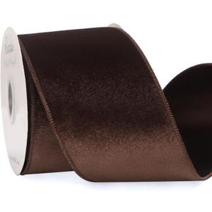 Ribbli Dark Brown Velvet Wired Ribbon 4 Inch Velvet with Satin Christmas Ribbon for Gift Wrapping Christmas Tree Decoration Crafts Wreaths Supplies-Continuous 10 Yards