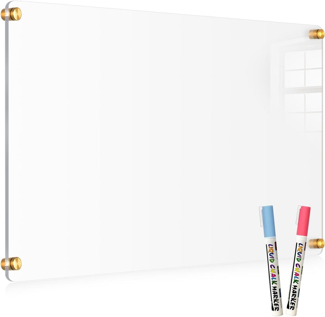 Acrylic Dry Erase Board for Wall, 36 "x 24" Black Non-Magnetic Acrylic Wall Memo Board, Large Clear Family Planner White Board for Home and Office - Blank