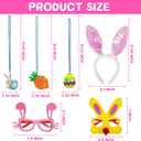 18 Pcs Easter Accessories Set Easter Party Favors - 6 Bunny Ear Headbands, 6 Glitter Necklaces, 6 Glasses for Kids Easter Egg Hunt, Party Favors, Photo Props
