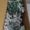 Goplus 4.5ft Artificial Snow Flocked Christmas Tree, Pre-Lit Hinged Pencil Tree with 150 LED Lights and Metal Stand, Slim Xmas Tree for Holiday Decor