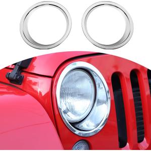 RT-TCZ for Wrangler JK Headlight Cover Trim Bezels for Jeep Wrangler JK JKU 2007-2017 Chrome Exterior Accessories 2pcs (silver)