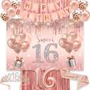 Sweet 16 Birthday Decorations for Girls, banner,Backdrop, its my 16th Birthday Sash, Sweet Rhinestone Tiara Crown,Balloons16th