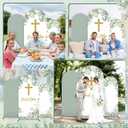3Pcs God Bless Arch Backdrop Cover 4ft 5ft 6ft First Holy Communion Christening Party Spandex Fitted Arch Stand Cover Sage Green Photography Backdrop for Baptism Birthday Party Banquet Ceremony Decor