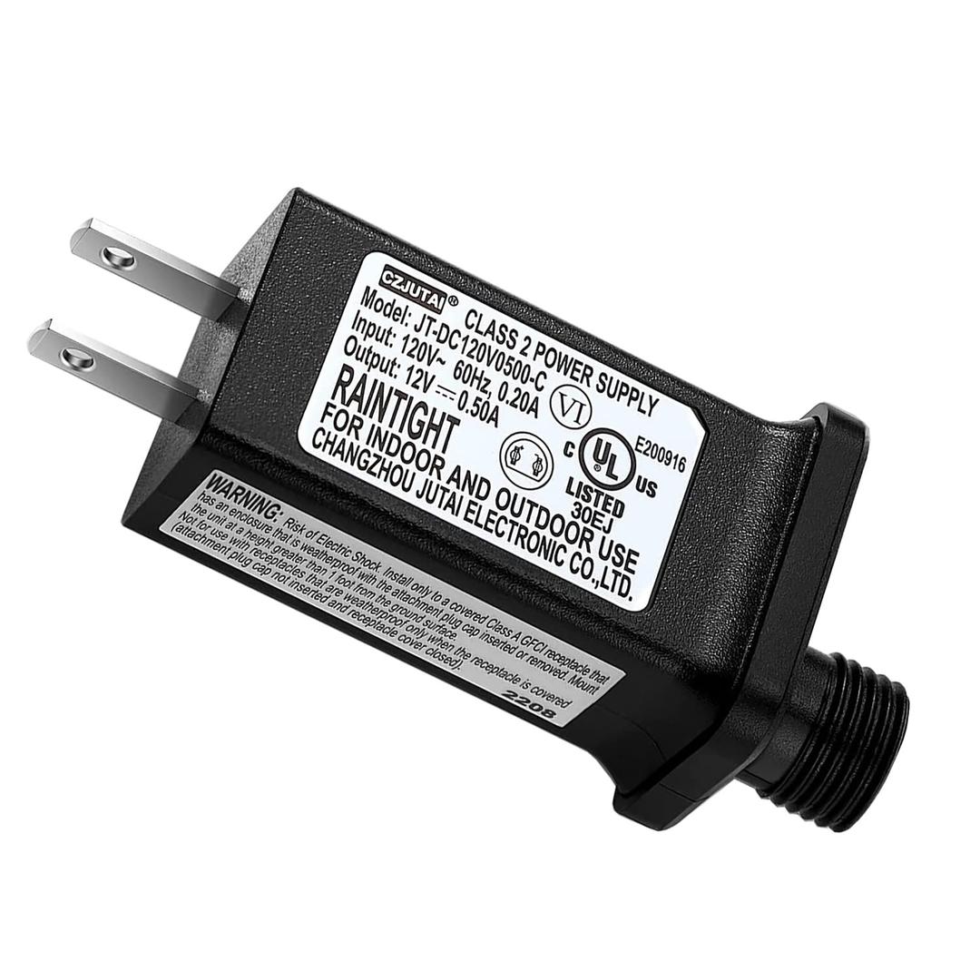 Replacement 12V 0.5A LED Transformer JT-DC120V0500-C Class 2 Power Supply IP44 LED Light Controller Low Voltage Transformer for Christmas String Light Inflatable Decorations (12V6W 1PCS)
